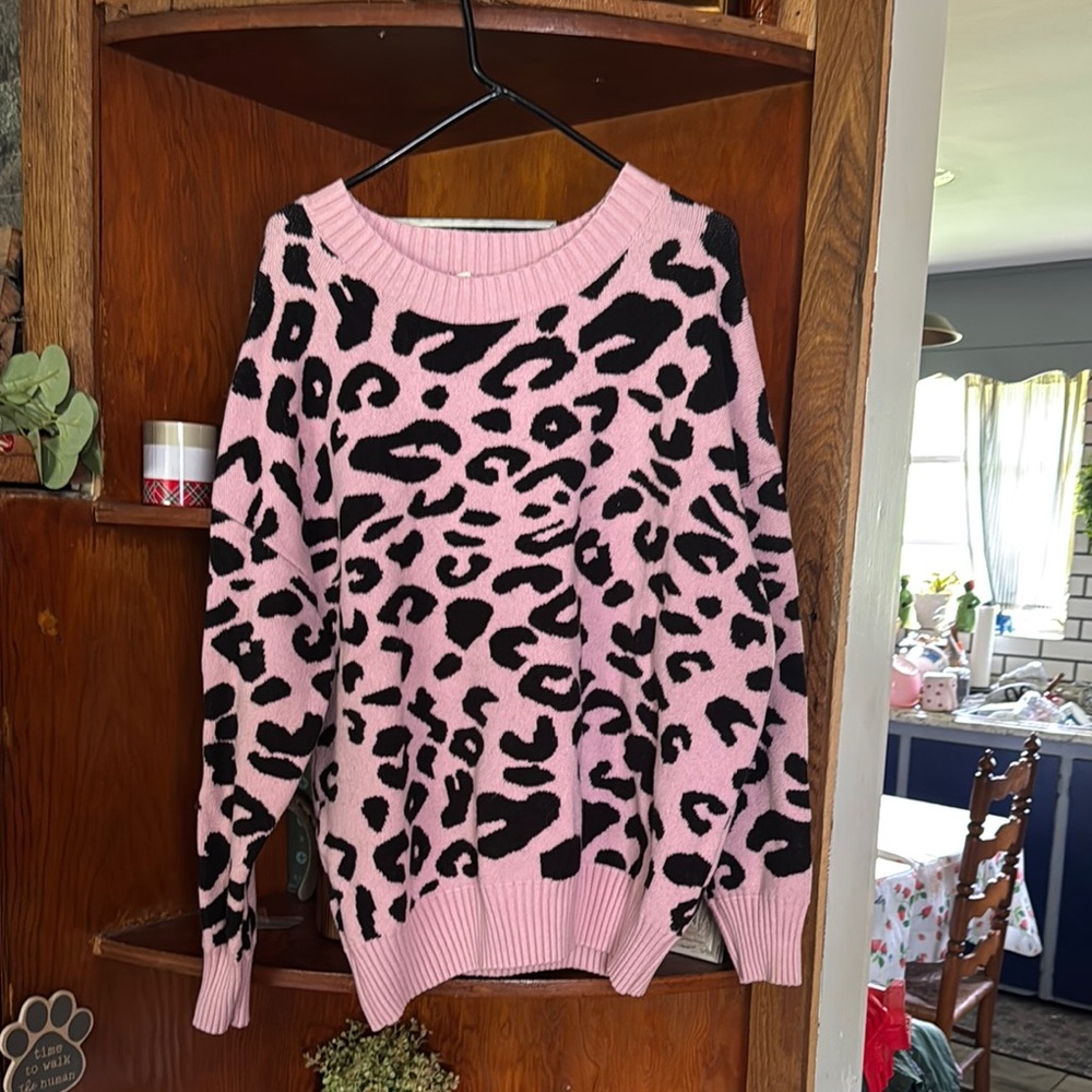 Pink Leopard Print Sweater